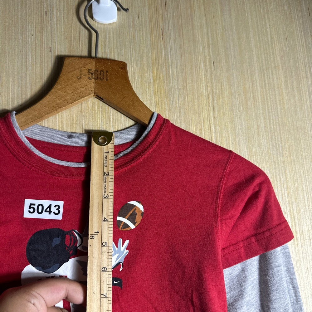 Nike T Shirt Kids Size 7 Red Grey Football Graphic Layered Long Sleeve Tee - Picture 7 of 10